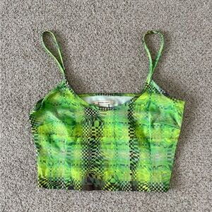 Paloma Wool Green Patterned Cropped Spaghetti-Strap Top